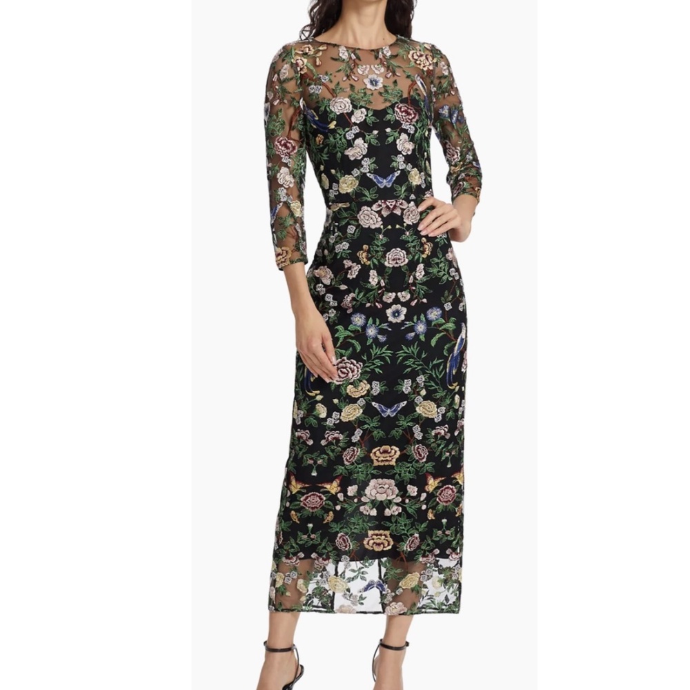 NWT MARCHESA NOTTE Floral Botanical Embroidered Dress Size 6